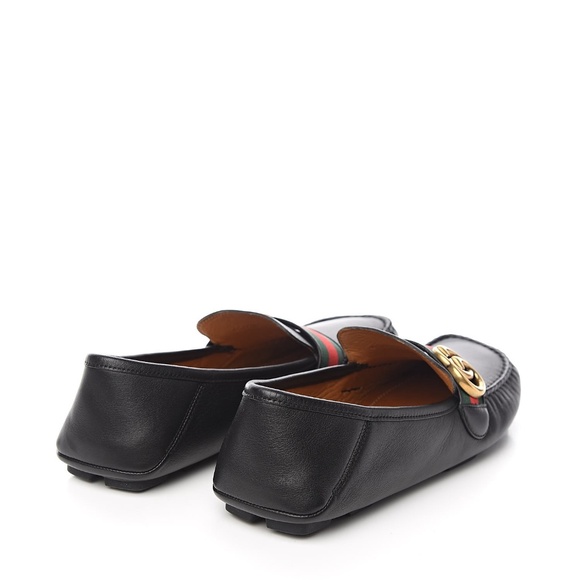 Gucci Black and Red Leather Loafers with Gold Accent - Picture 2 of 9